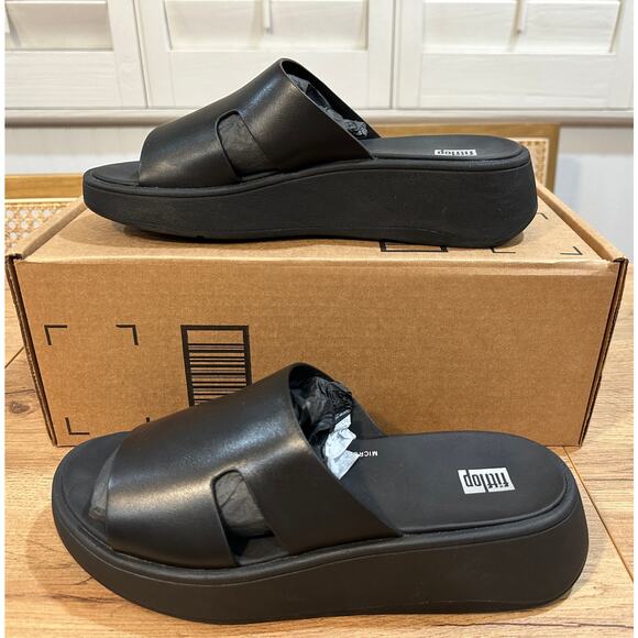 Fitflop F-Mode Raw-Edge Leather Flatform H-Bar Slide Size 7  Cushioned Comfy - Picture 4 of 9
